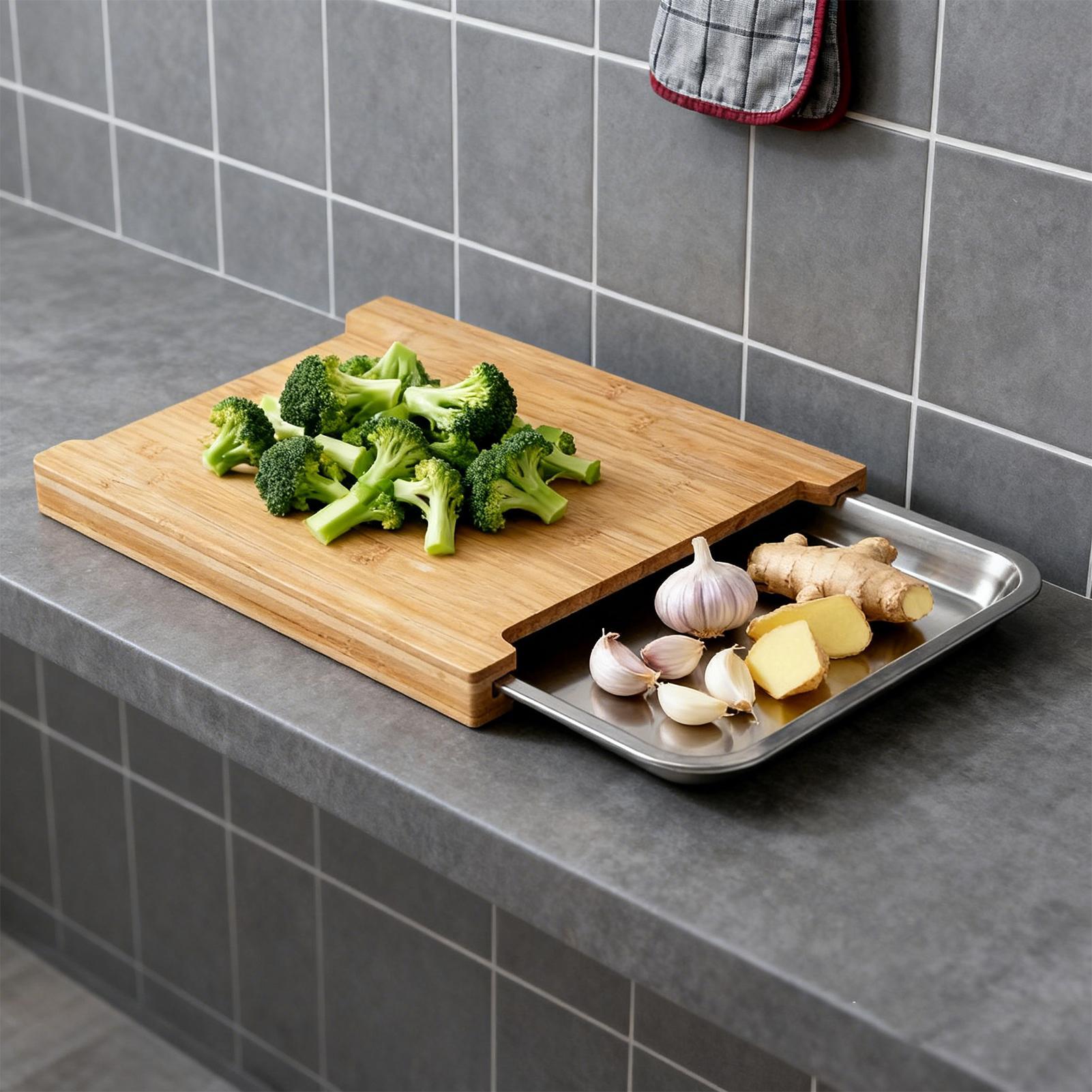Meal Prep Cutting - Planche à découper en bois antidérapante